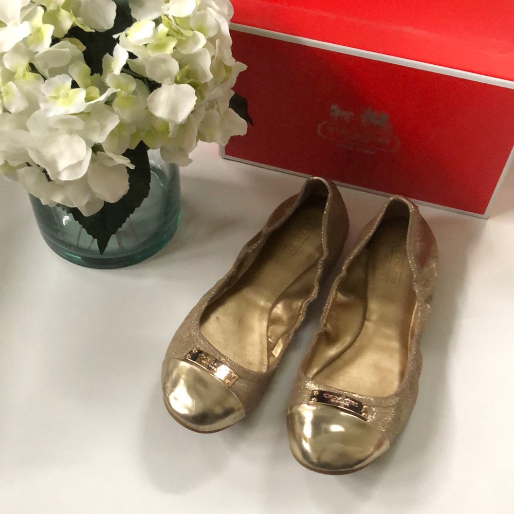COACH Gold Ballet Flats
